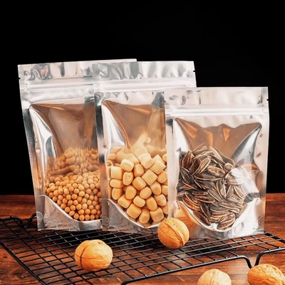 کیسه ی مواد غذایی از ورق آلومینیوم قابل بسته بندی مجدد برای نگهداری شیرینی کوکی آجیل چای کیسه ی زپ عمودی با پنجره ی شفاف