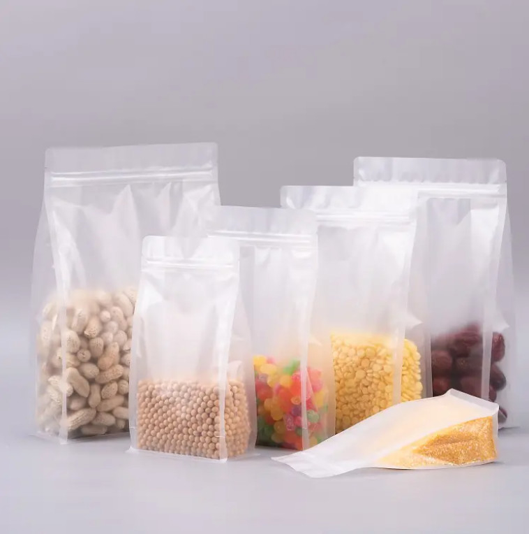 سفارشی تخت پایین هشت طرف مهر و موم شفاف شفاف Zip Lock میوه خشک مواد غذایی برنج بسته بندی پلاستیکی