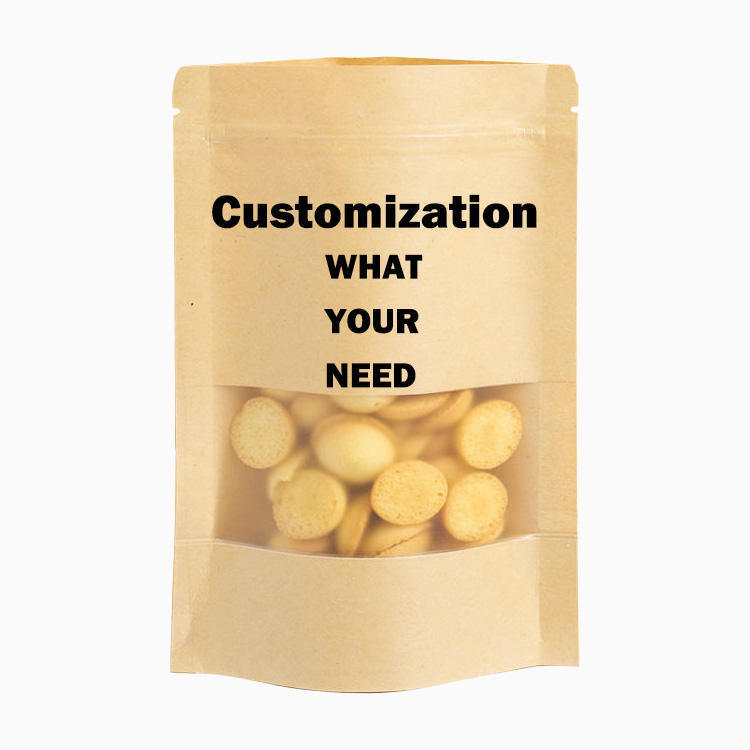 بسته بندی سازگار با محیط زیست برای دانه های قهوه چای مواد غذایی میان وعده های کاغذ کرافت شفاف ایستاده قابل باز کردن Zip Lock لوگو سفارشی